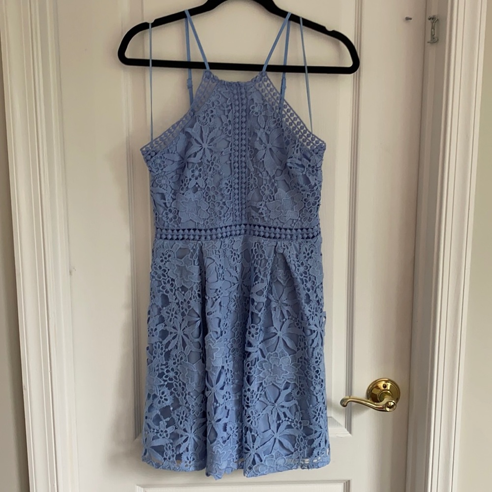 Powder Blue crochet lace detail dress